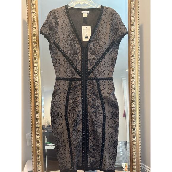NWT Cache Snake Print, Black Studs Zip Up Dress, S - Picture 1 of 11